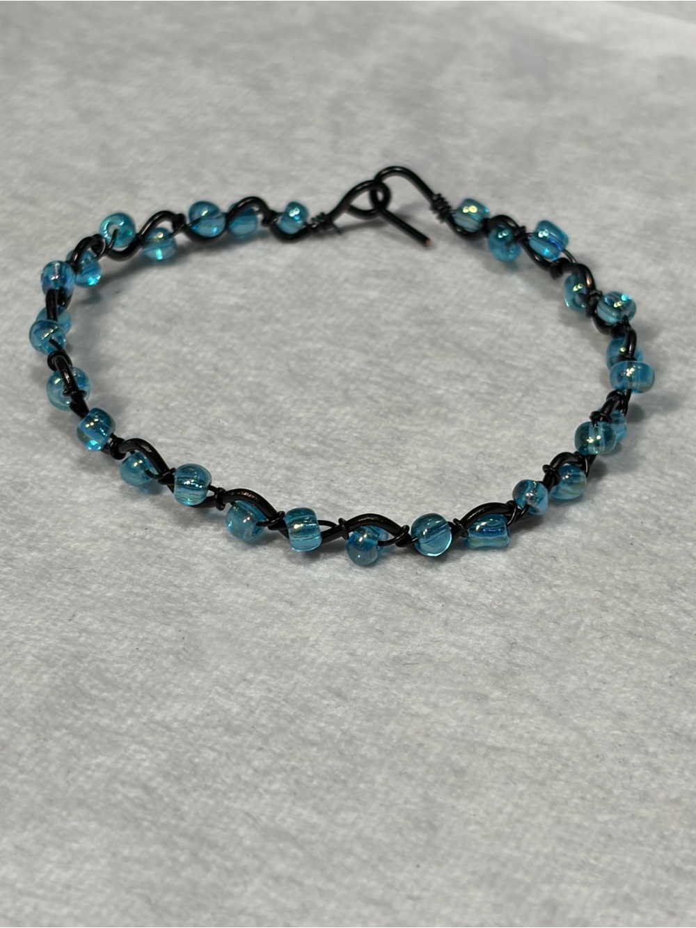 Handcrafted Blue Beaded Artistic Wire Bracelet